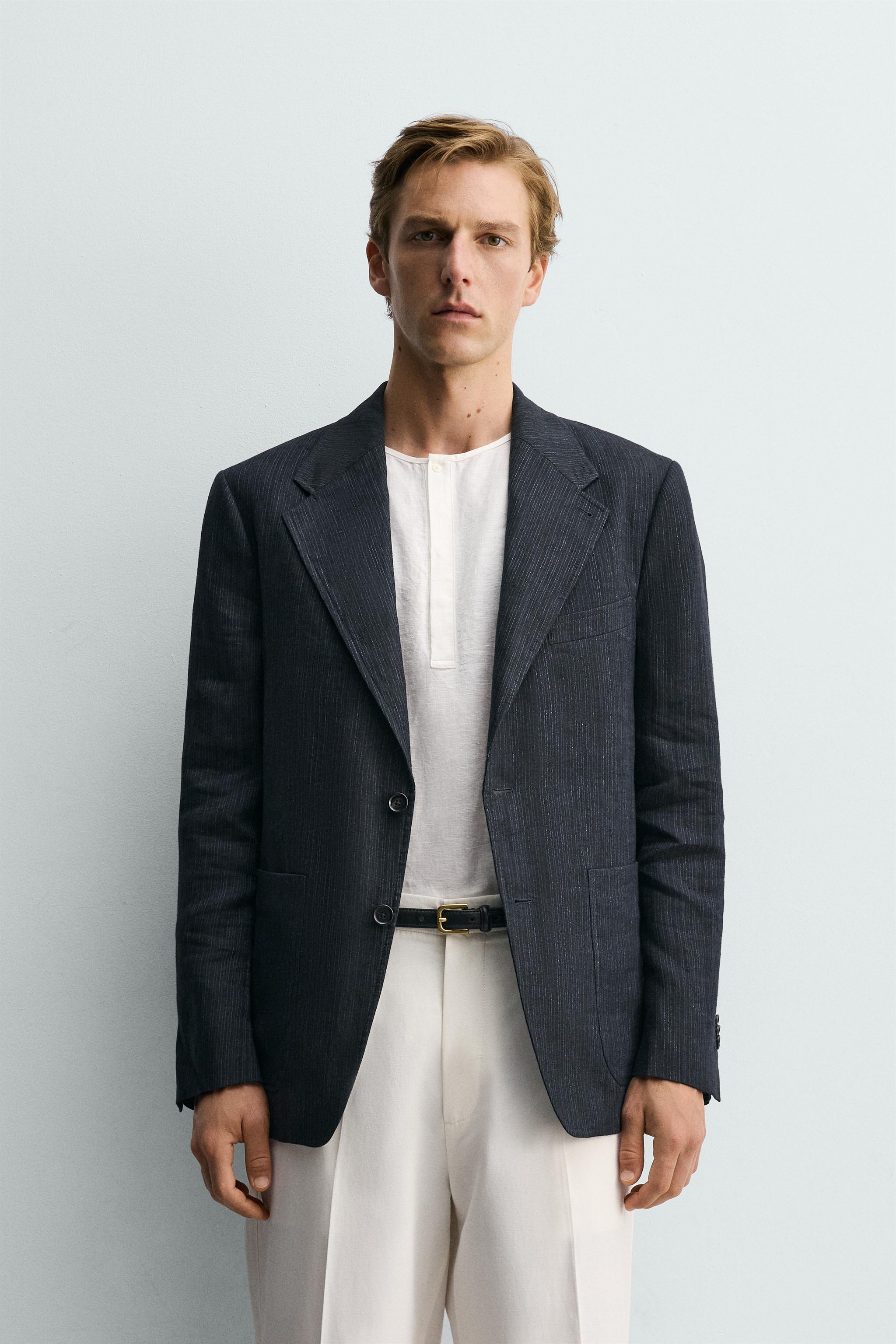 100% LINEN STRIPED BLAZER